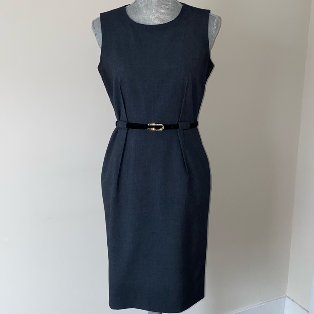 Calvin Klein Career Office Belted Shift Gray Dress Size 6 Petite